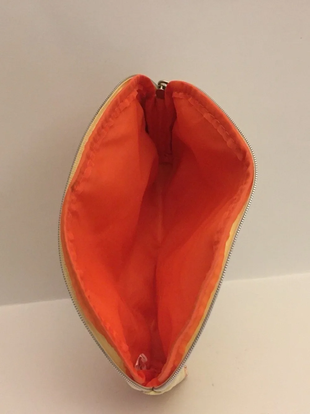 Ipsy Travel Stamp Print Makeup Bag Cosmetic Pouch Orange Zip Toiletry Case
